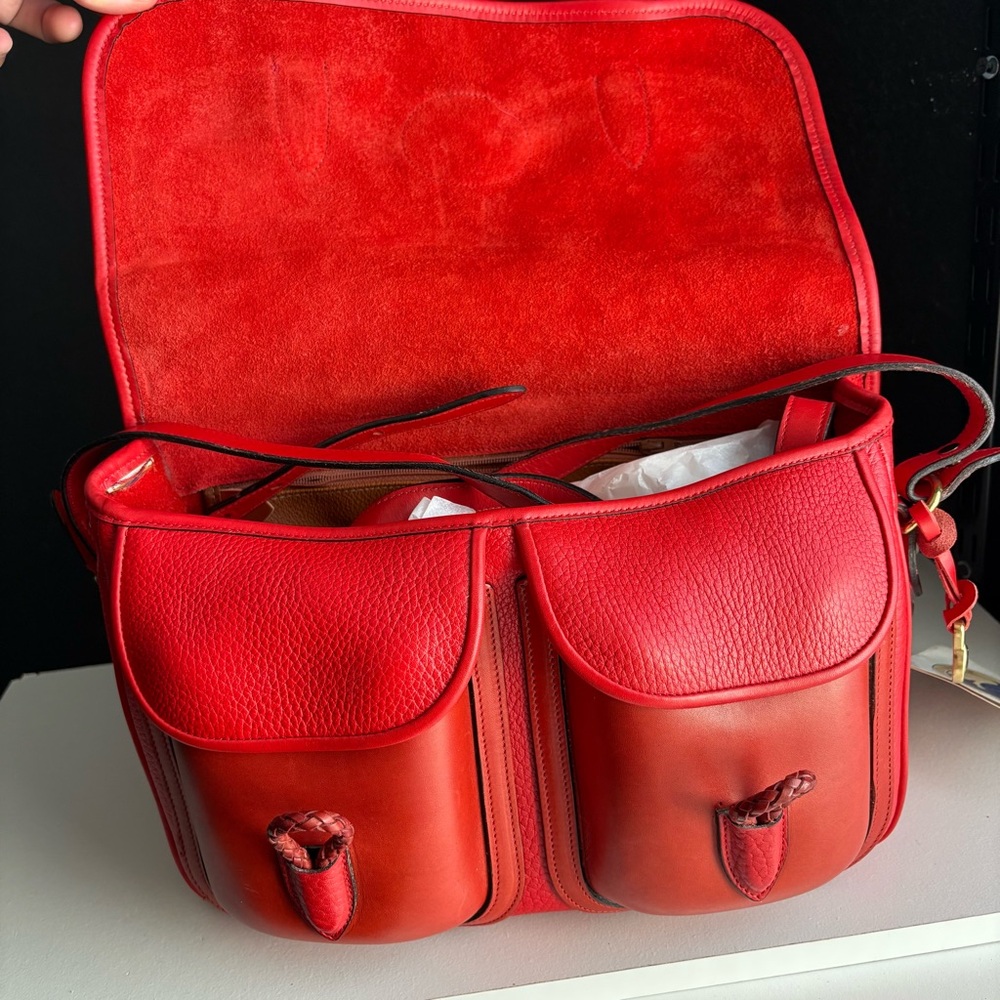 Dooney & Bourke awl Red Leather Outback Double Pocket Messenger Bag Large P36 - Picture 9 of 16